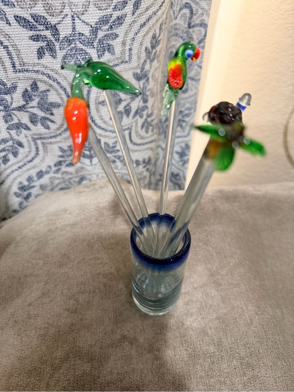 Vintage Hand Blown Glass Swizzle Sticks Cocktail Stirrers Set of 5.